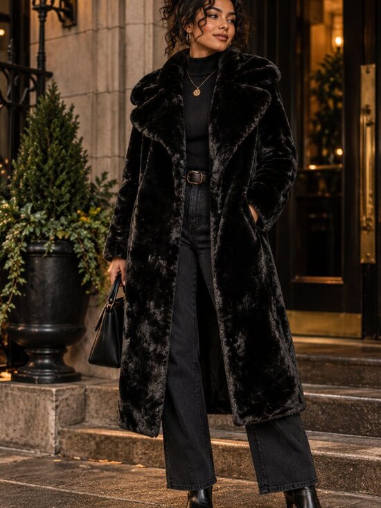 Avec Les Filles Jackets & Blazers - Avec Les Filles Black Faux Fur Coat Small NWT Oversized Teddy Statement Jacket